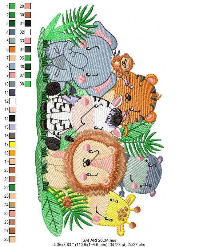 Safari embroidery designs - Animals embroidery design machine embroidery pattern - Elephant embroidery file - Zebra Giraffe Lion Tiger Hippo Marcia Embroidery