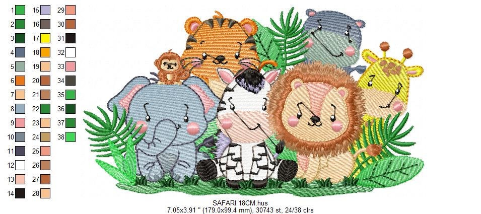 Safari embroidery designs - Animals embroidery design machine embroidery pattern - Elephant embroidery file - Zebra Giraffe Lion Tiger Hippo Marcia Embroidery