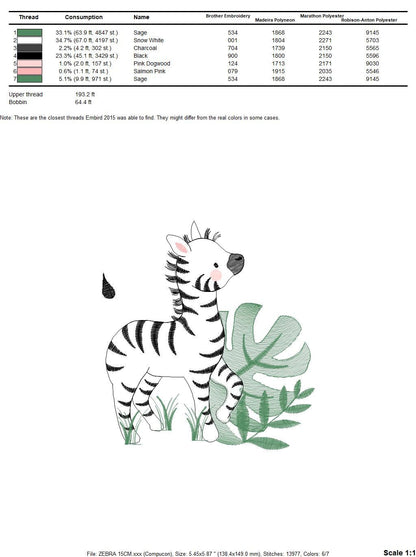Zebra embroidery designs - Safari Wild Animal machine embroidery pattern - Tropical Plant file - Instant digital download pes jef dst hus - Marcia Embroidery