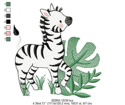 Zebra embroidery designs - Safari Wild Animal machine embroidery pattern - Tropical Plant file - Instant digital download pes jef dst hus