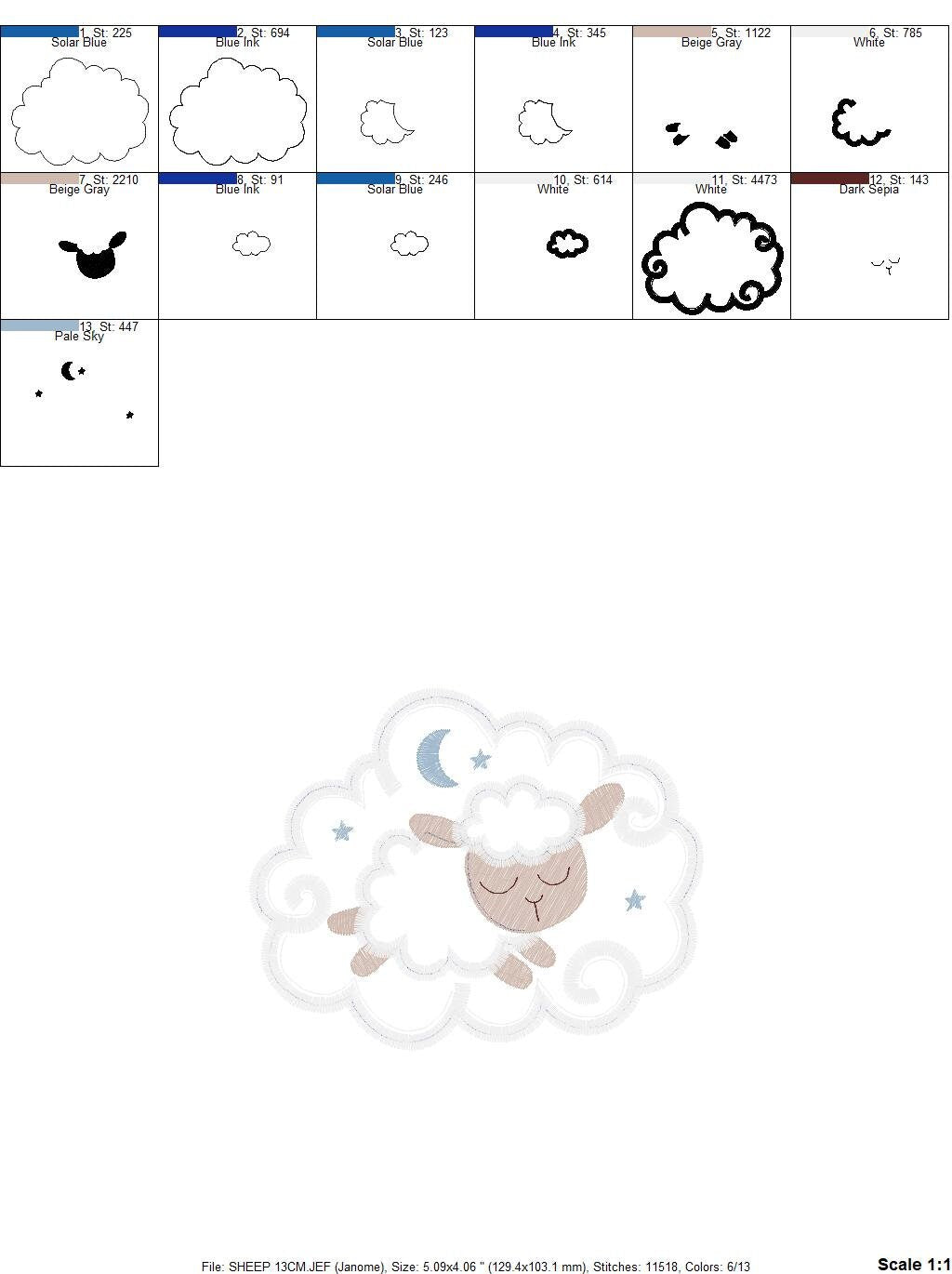Sleeping Sheep embroidery design - Lamb with clouds embroidery designs machine embroidery pattern - Sheep applique design - instant download Marcia Embroidery