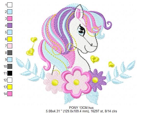Horse embroidery design - Girl Pony embroidery designs machine embroidery pattern - Pony with flowers embroiery file - instant download pes - Marcia Embroidery