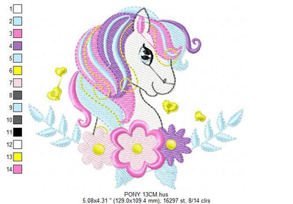 Horse embroidery design - Girl Pony embroidery designs machine embroidery pattern - Pony with flowers embroiery file - instant download pes - Marcia Embroidery