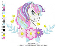 Load image into Gallery viewer, Horse embroidery design - Girl Pony embroidery designs machine embroidery pattern - Pony with flowers embroiery file - instant download pes
