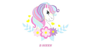 Horse embroidery design - Girl Pony embroidery designs machine embroidery pattern - Pony with flowers embroiery file - instant download pes