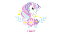 Load image into Gallery viewer, Horse embroidery design - Girl Pony embroidery designs machine embroidery pattern - Pony with flowers embroiery file - instant download pes
