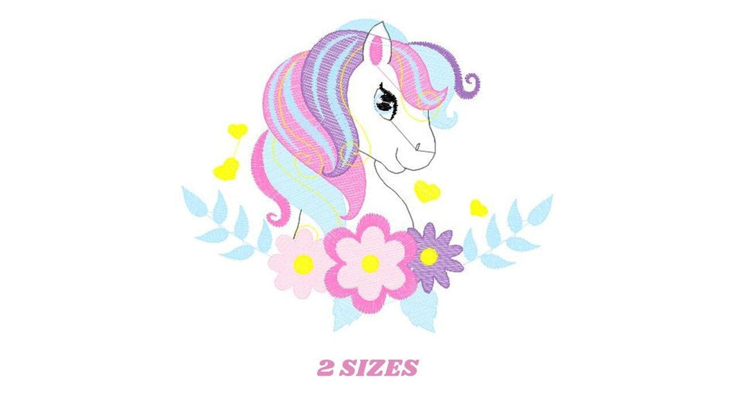 Horse embroidery design - Girl Pony embroidery designs machine embroidery pattern - Pony with flowers embroiery file - instant download pes