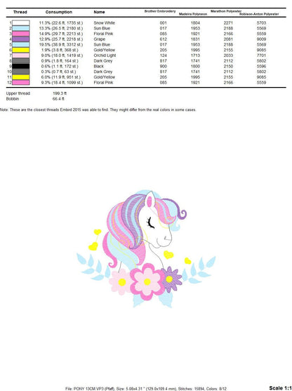 Pony embroidery design - Female Horse embroidery designs machine embroidery pattern - Pony with flowers file - Girl instant download pes jef Marcia Embroidery