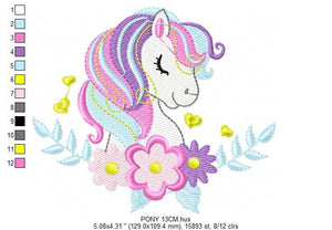 Pony embroidery design - Female Horse embroidery designs machine embroidery pattern - Pony with flowers file - Girl instant download pes jef