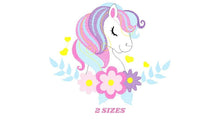 Laden Sie das Bild in den Galerie-Viewer, Pony embroidery design - Female Horse embroidery designs machine embroidery pattern - Pony with flowers file - Girl instant download pes jef
