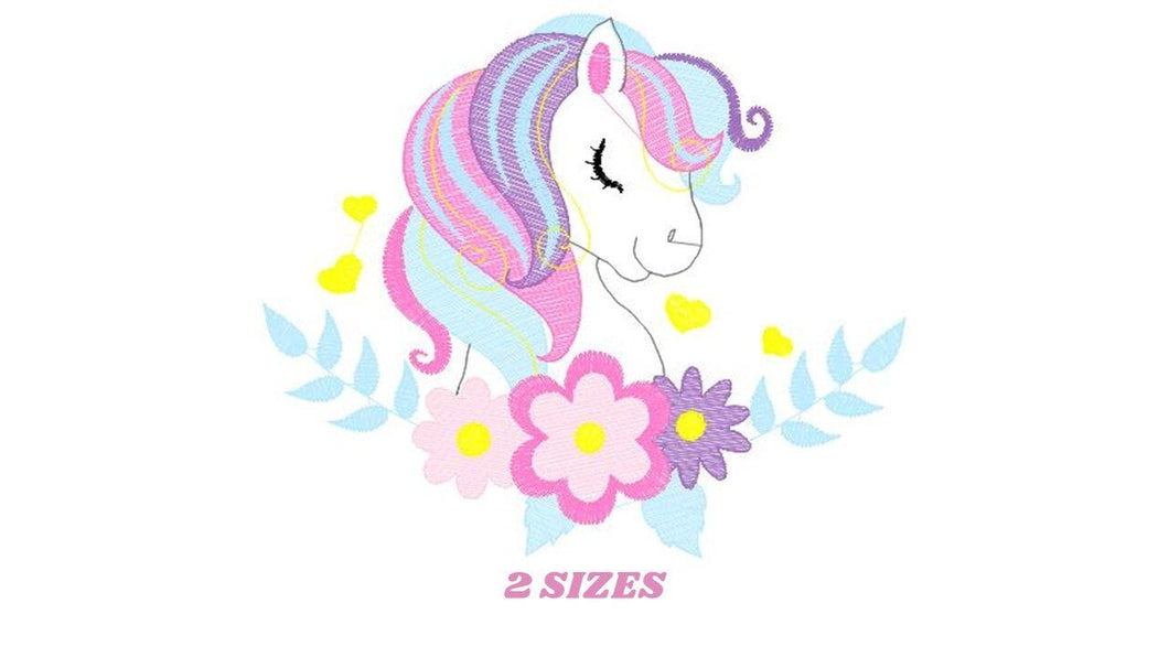 Pony embroidery design - Female Horse embroidery designs machine embroidery pattern - Pony with flowers file - Girl instant download pes jef