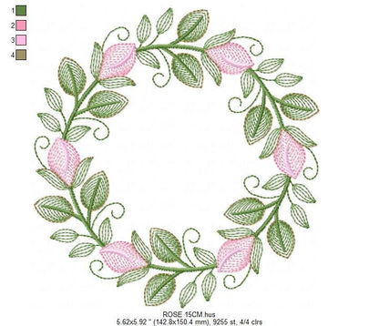 Monogram Frame embroidery designs - Flower embroidery design machine embroidery pattern - Rose wreath embroidery file - instant download - Marcia Embroidery