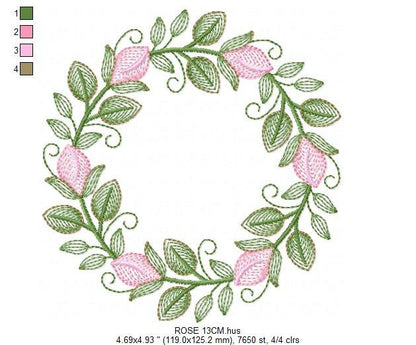 Monogram Frame embroidery designs - Flower embroidery design machine embroidery pattern - Rose wreath embroidery file - instant download - Marcia Embroidery