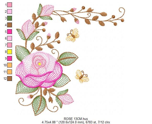 Roses embroidery designs - Flower embroidery design machine embroidery pattern - Rose embroidery file - Flowers for towels embroidery pes Marcia Embroidery