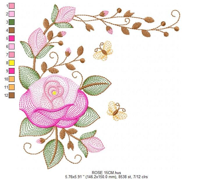 Roses embroidery designs - Flower embroidery design machine embroidery pattern - Rose embroidery file - Flowers for towels embroidery pes Marcia Embroidery