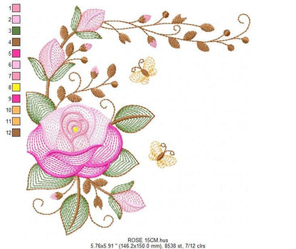 Roses embroidery designs - Flower embroidery design machine embroidery pattern - Rose embroidery file - Flowers for towels embroidery pes Marcia Embroidery