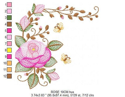 Roses embroidery designs - Flower embroidery design machine embroidery pattern - Rose embroidery file - Flowers for towels embroidery pes Marcia Embroidery