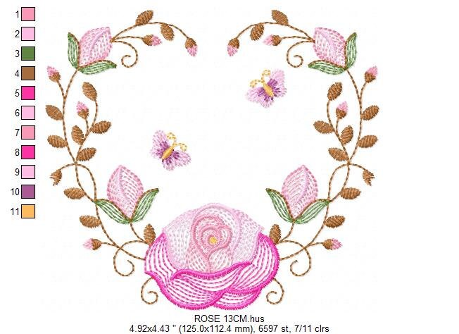 Heart with roses embroidery designs - Flower embroidery design machine embroidery pattern - Monogram Frame embroidery file - pes jef vip vp3 Marcia Embroidery