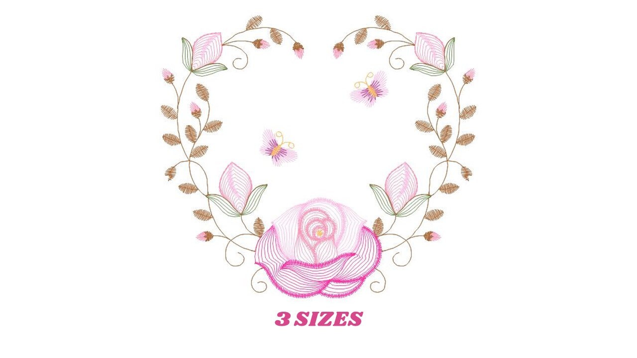 Heart with roses embroidery designs - Flower embroidery design machine embroidery pattern - Monogram Frame embroidery file - pes jef vip vp3 Marcia Embroidery