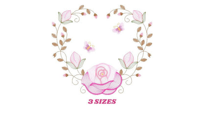 Heart with roses embroidery designs - Flower embroidery design machine embroidery pattern - Monogram Frame embroidery file - pes jef vip vp3 Marcia Embroidery