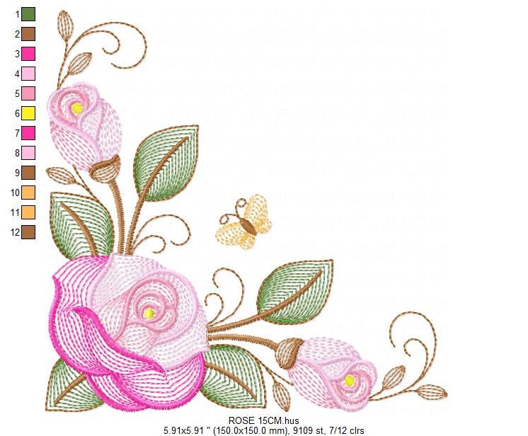 Tulips embroidery designs - Flower corner embroidery design machine embroidery pattern - Towel embroidery file - floral kitchen download pes