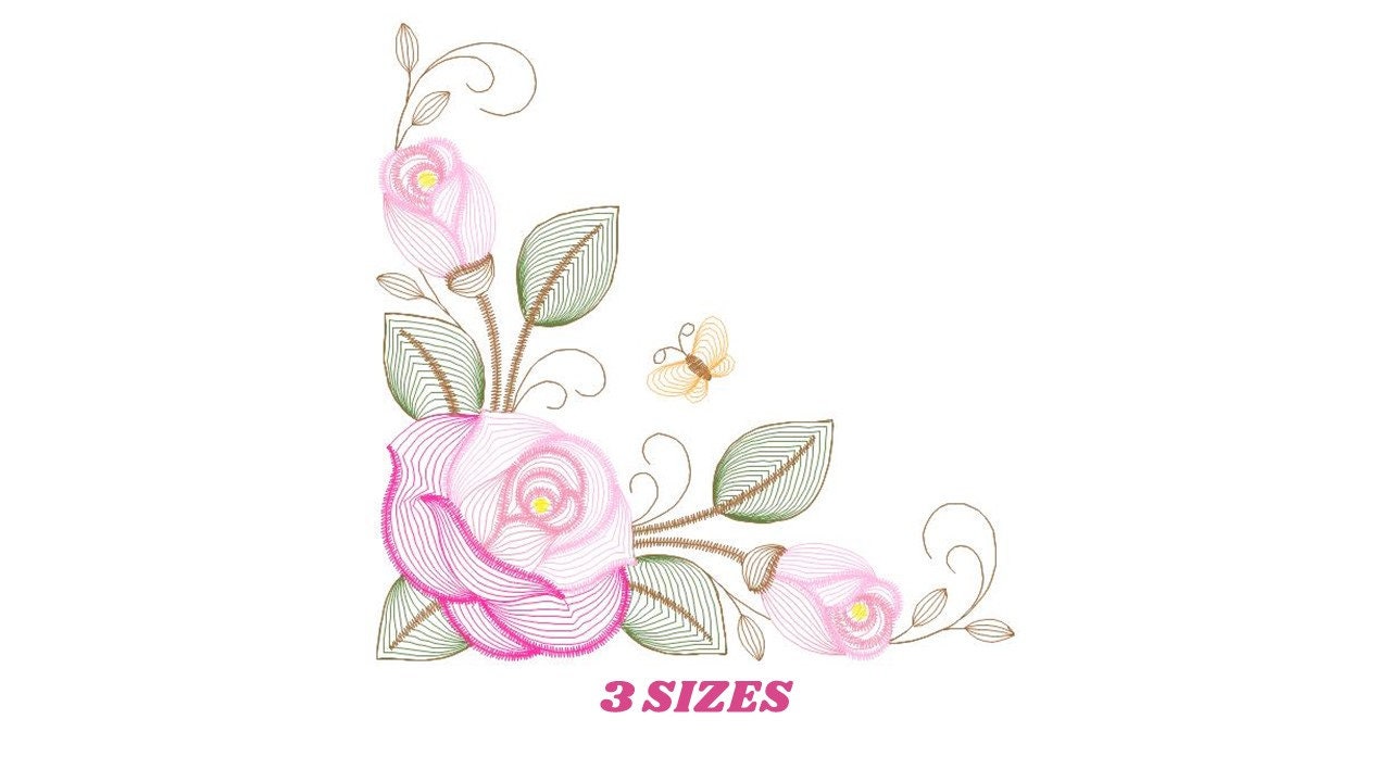 Tulips embroidery designs - Flower corner embroidery design machine embroidery pattern - Towel embroidery file - floral kitchen download pes