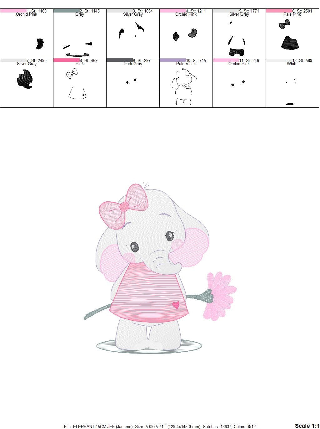 Elephant embroidery designs - Animal embroidery design machine embroidery pattern - Baby girl embroidery file - Elephant with flowers design Marcia Embroidery