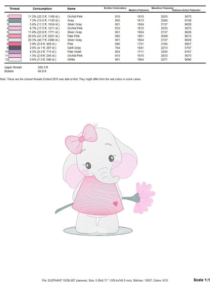 Elephant embroidery designs - Animal embroidery design machine embroidery pattern - Baby girl embroidery file - Elephant with flowers design Marcia Embroidery