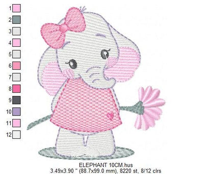 Elephant embroidery designs - Animal embroidery design machine embroidery pattern - Baby girl embroidery file - Elephant with flowers design Marcia Embroidery