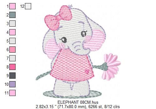 Elephant embroidery designs - Animal embroidery design machine embroidery pattern - Baby girl embroidery file - Elephant with flowers design Marcia Embroidery