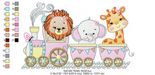 Cargar imagen en el visor de la galería, Animal Train embroidery designs - Safari embroidery design machine embroidery pattern - Train embroidery file - lion elephant giraffe animal
