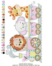 Cargar imagen en el visor de la galería, Animal Train embroidery designs - Safari embroidery design machine embroidery pattern - Train embroidery file - lion elephant giraffe animal
