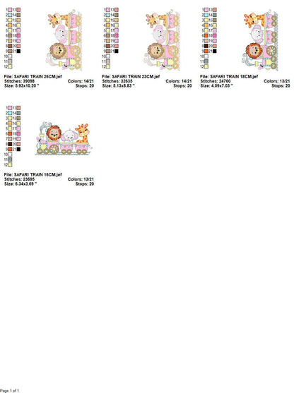 Animal Train embroidery designs - Safari embroidery design machine embroidery pattern - Train embroidery file - lion elephant giraffe animal