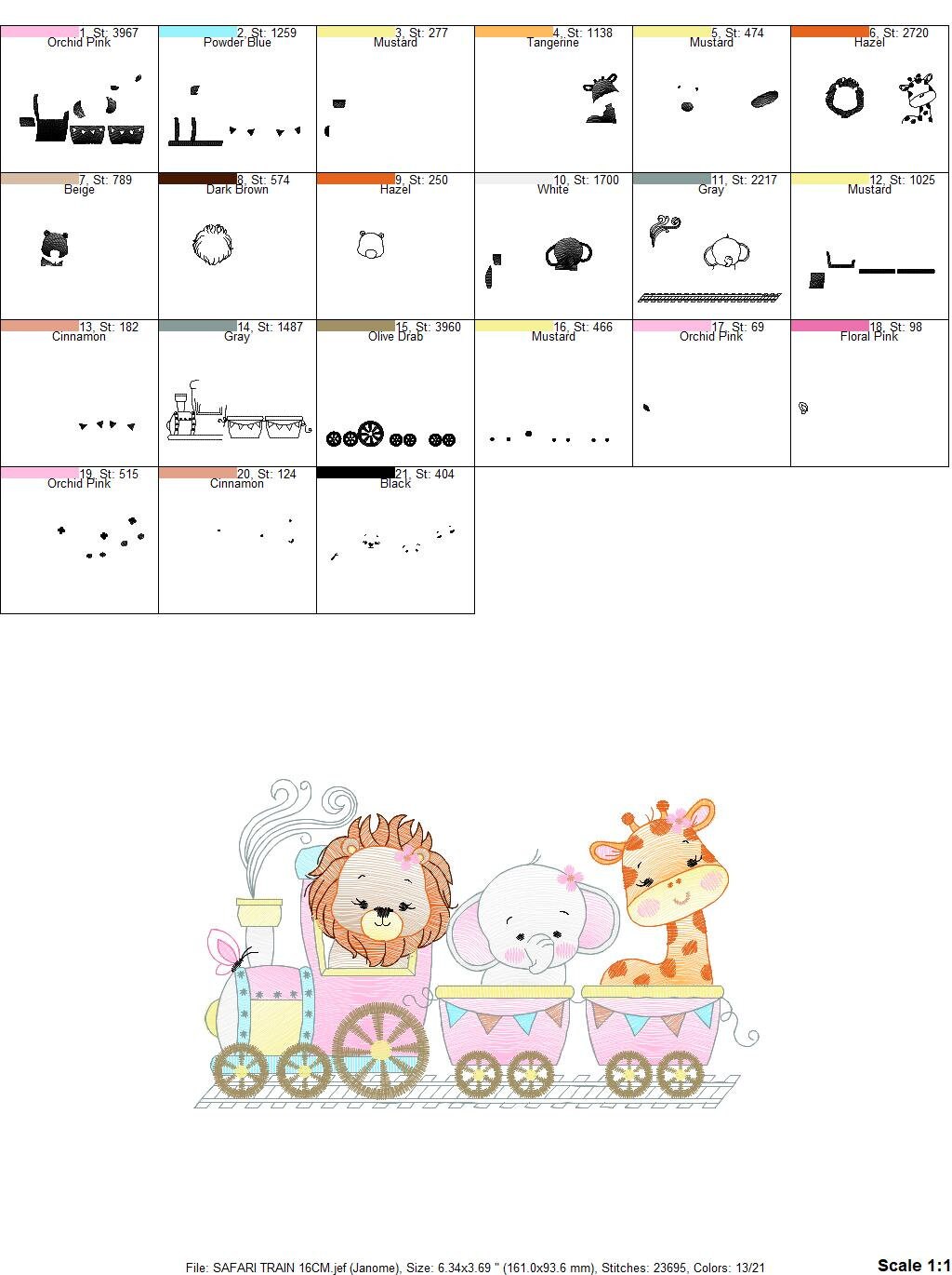 Animal Train embroidery designs - Safari embroidery design machine embroidery pattern - Train embroidery file - lion elephant giraffe animal