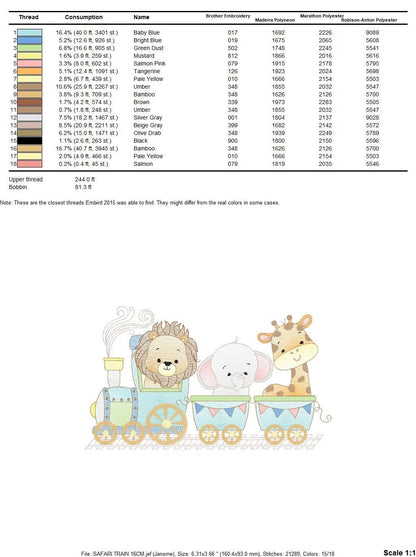 Safari embroidery designs - Animals embroidery design machine embroidery pattern - Train embroidery file - lion elephant giraffe animal pes