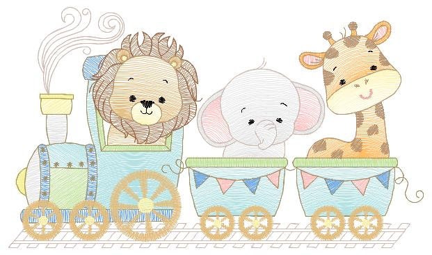 Safari embroidery designs - Animals embroidery design machine embroidery pattern - Train embroidery file - lion elephant giraffe animal pes