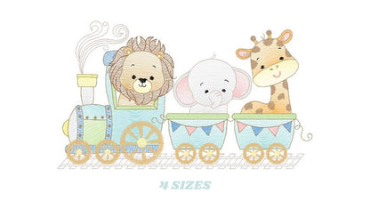 Safari embroidery designs - Animals embroidery design machine embroidery pattern - Train embroidery file - lion elephant giraffe animal pes