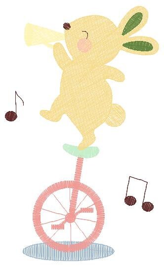 Rabbit with Unicycle embroidery designs - Musical animals band embroidery design machine embroidery pattern -  Circus Bunny embroidery file Marcia Embroidery