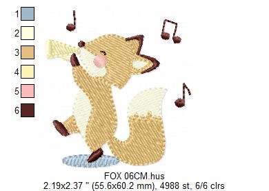 Fox embroidery designs - Musical Animal embroidery design machine embroidery pattern - Musician embroidery file - Fox Singing embroidery Marcia Embroidery