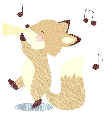 Fox embroidery designs - Musical Animal embroidery design machine embroidery pattern - Musician embroidery file - Fox Singing embroidery Marcia Embroidery