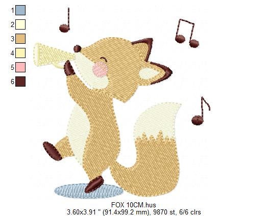 Fox embroidery designs - Musical Animal embroidery design machine embroidery pattern - Musician embroidery file - Fox Singing embroidery Marcia Embroidery