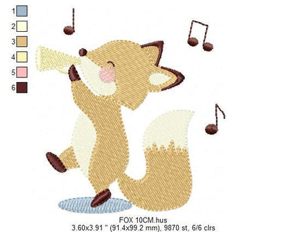 Fox embroidery designs - Musical Animal embroidery design machine embroidery pattern - Musician embroidery file - Fox Singing embroidery Marcia Embroidery