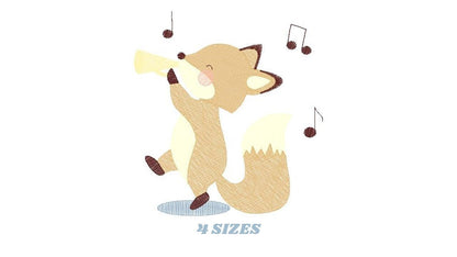 Fox embroidery designs - Musical Animal embroidery design machine embroidery pattern - Musician embroidery file - Fox Singing embroidery Marcia Embroidery