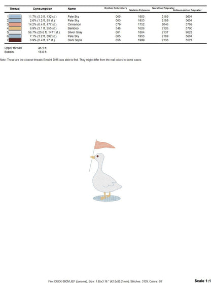 Duck embroidery design - Duck with flag embroidery designs machine embroidery pattern - Circus animal embroidery file - instant download pes Marcia Embroidery