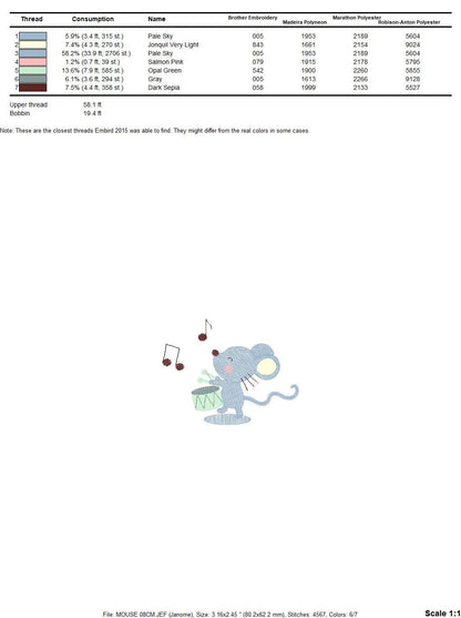 Mouse embroidery designs - Rat embroidery design machine embroidery pattern - Circus animal embroidery - band embroidery instant download Marcia Embroidery