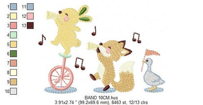 Animal band embroidery designs - Musical animals embroidery design machine embroidery pattern -  Rabbit embroidery file - Fox and Rabbit