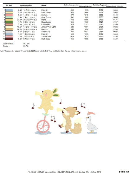 Animal band embroidery designs - Musical animals embroidery design machine embroidery pattern -  Rabbit embroidery file - Fox and Rabbit