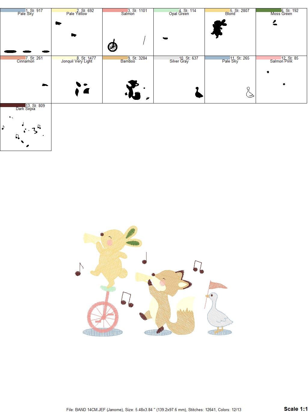 Animal band embroidery designs - Musical animals embroidery design machine embroidery pattern -  Rabbit embroidery file - Fox and Rabbit