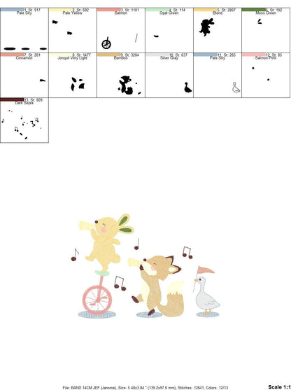 Animal band embroidery designs - Musical animals embroidery design machine embroidery pattern -  Rabbit embroidery file - Fox and Rabbit