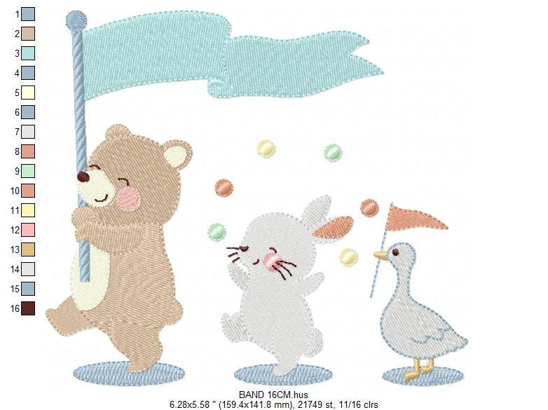 Circus Animals embroidery designs - Animal Band embroidery design machine embroidery pattern - Bear embroidery file - Rabbit embroidery Duck Marcia Embroidery